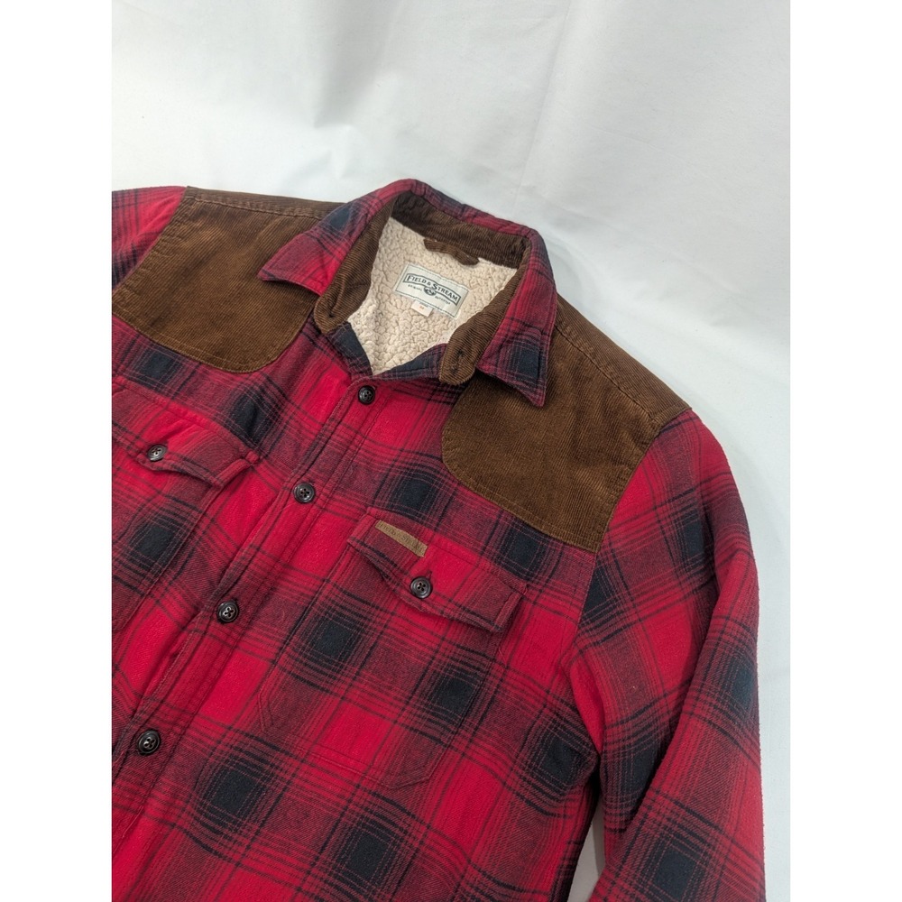 FIELD & STREAM‎ Sherpa Lined Plaid Flannel Shirt Jacket Men M Corduroy Shoulders